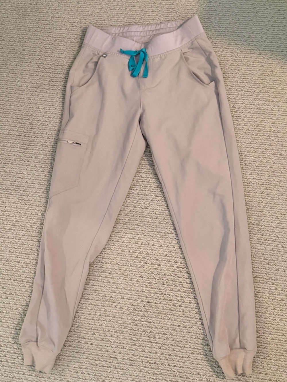 Figs Beige Joggers with Teal Drawstring